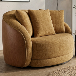 Poltrona Decorativa Maya Base Giratoria Linho Color Trend E Courino TCA 219 TCS 727 MOLL