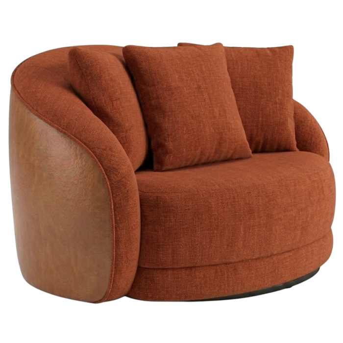 Poltrona Decorativa Maya Base Giratoria Linho Color Trend E Courino TCA 303 TCS 727 MOLL