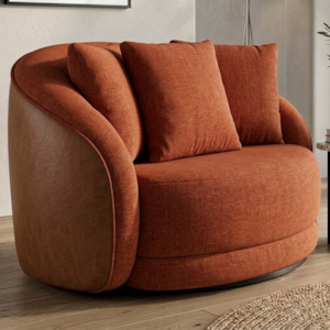 Poltrona Decorativa Maya Base Giratoria Linho Color Trend E Courino TCA 303 TCS 727 MOLL