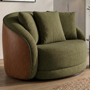 Poltrona Decorativa Maya Base Giratoria Linho Color Trend E Courino TCA 307 TCS 727 MOLL