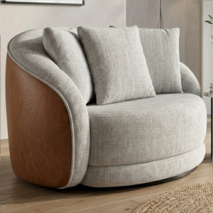 Poltrona Decorativa Maya Base Giratoria Linho E Courino TCS 701 TCS 727 MOLL