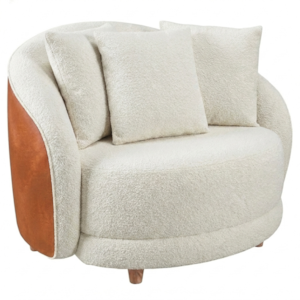 Poltrona Decorativa Maya Pes Madeira Boucle E Courino TCE 1010 TCS 727 MOLL
