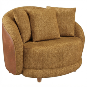 Poltrona Decorativa Maya Pes Madeira Linho Color Trend E Courino TCA 219 TCS 727 MOLL