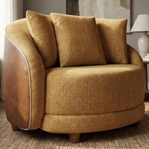 Poltrona Decorativa Maya Pes Madeira Linho Color Trend E Courino TCA 219 TCS 727 MOLL