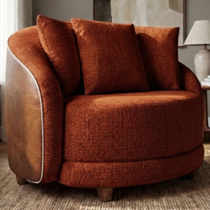Poltrona Decorativa Maya Pes Madeira Linho Color Trend E Courino TCA 303 TCS 727 MOLL