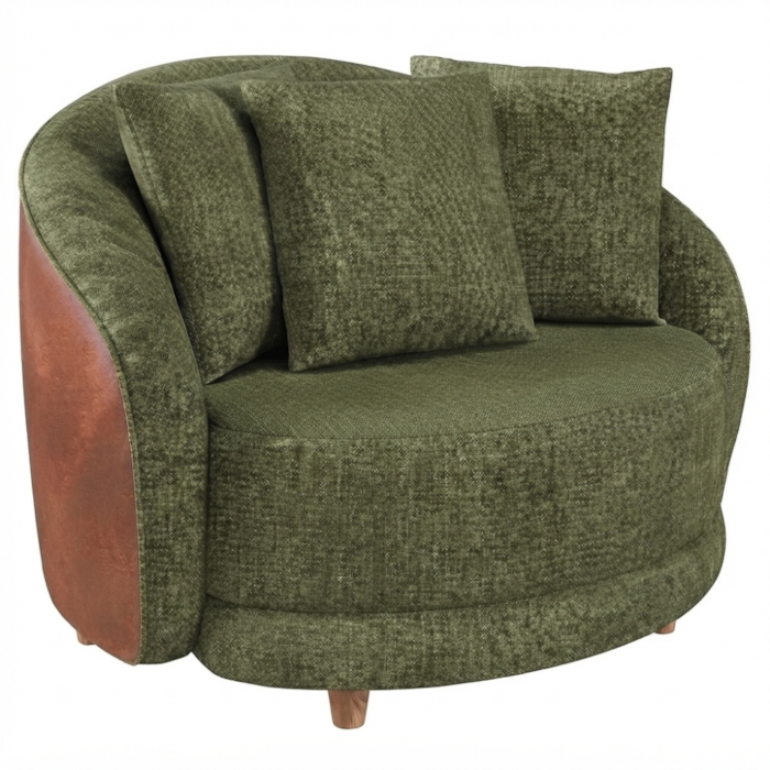 Poltrona Decorativa Maya Pes Madeira Linho Color Trend E Courino TCA 307 TCS 727 MOLL
