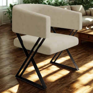 Poltrona Decorativa Mirela Pes Metal Linho Bege VConcept