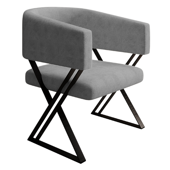 Poltrona Decorativa Mirela Pes Metal Linho Cinza VConcept