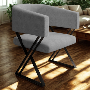 Poltrona Decorativa Mirela Pes Metal Linho Cinza VConcept
