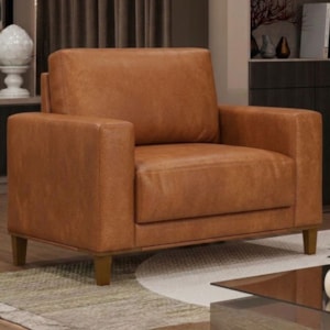 Poltrona Decorativa Oasis Pes Madeira Courino TCS 727 MOLL
