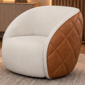Poltrona Decorativa Organica Essence Base Fixa Linho E Courino TCA 210 TCS 727 MOLL