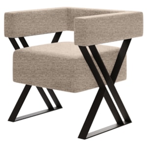 Poltrona Decorativa Pes Metal Mirela Linho Bege Milani Store