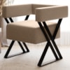 Poltrona Decorativa Pes Metal Mirela Linho Bege Milani Store