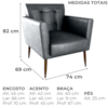 Poltrona Decorativa Pes Palito Cancun Corino Frankfurt Preto Grafite Milani Store
