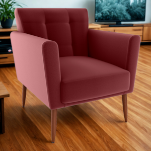 Poltrona Decorativa Pes Palito Cancun Veludo E432 Vermelho Milani Store