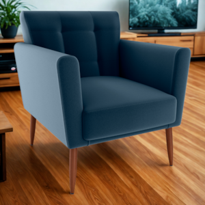 Poltrona Decorativa Pes Palito Cancun Veludo E433 Azul Milani Store