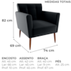 Poltrona Decorativa Pes Palito Cancun Veludo Inca E451 Preto Milani Store