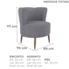 Poltrona Decorativa Pes Palito Savana Boucle Cinza Milani Store