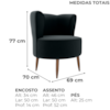 Poltrona Decorativa Pes Palito Savana Veludo Inca Preto Milani Store