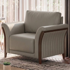 Poltrona Decorativa Royal Base Madeira Courino TCS 726 MOLL