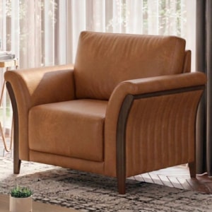 Poltrona Decorativa Royal Base Madeira Courino TCS 727 MOLL