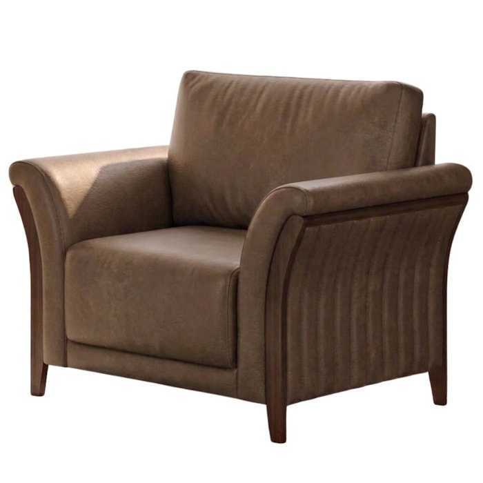 Poltrona Decorativa Royal Base Madeira Courino TCS 729 MOLL