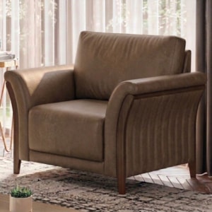 Poltrona Decorativa Royal Base Madeira Courino TCS 729 MOLL
