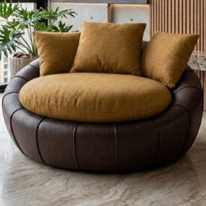 Poltrona Decorativa Safira Base Giratoria Linho Color Trend E Courino TCA 219 TCS 721 MOLL