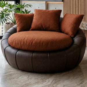 Poltrona Decorativa Safira Base Giratoria Linho Color Trend E Courino TCA 303 TCS 721 MOLL