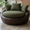 Poltrona Decorativa Safira Base Giratoria Linho Color Trend E Courino TCA 307 TCS 721 MOLL