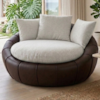 Poltrona Decorativa Safira Base Giratoria Linho E Courino TCS 701 TCS 721 MOLL