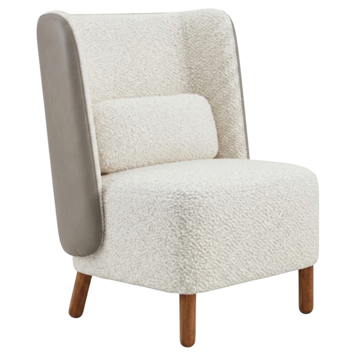 Poltrona Decorativa Verso Pes Madeira Boucle E Courino TCE 1010 TCS 726 MOLL