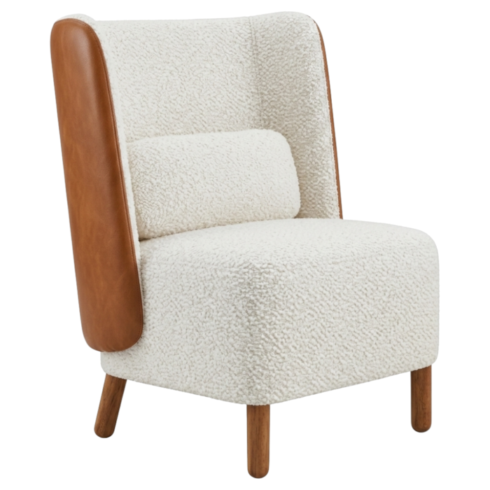 Poltrona Decorativa Verso Pes Madeira Boucle E Courino TCE 1010 TCS 727 MOLL