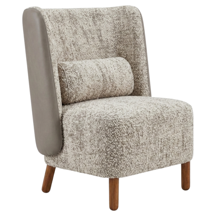 Poltrona Decorativa Verso Pes Madeira Boucle E Courino TCE 1018 TCS 726 MOLL