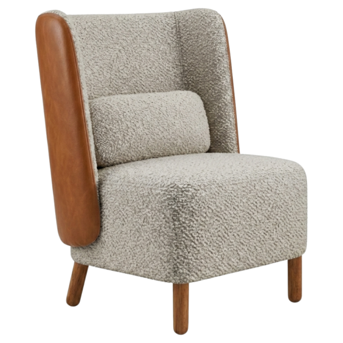 Poltrona Decorativa Verso Pes Madeira Boucle E Courino TCE 1018 TCS 727 MOLL