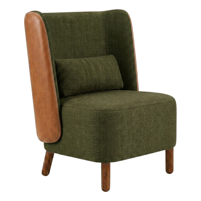 Poltrona Decorativa Verso Pes Madeira Linho Color Trend E Courino MOLL TCA 307 TCS 727