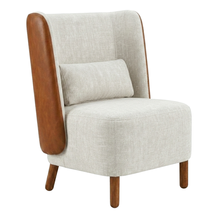 Poltrona Decorativa Verso Pes Madeira Linho E Courino TCS 701 TCS 727 MOLL