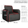 Poltrona Decorativa Zuquire 76 cm Linho Vancouver Chumbo Corino Preto Milani Store