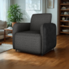 Poltrona Decorativa Zuquire 76 cm Linho Vancouver Chumbo Corino Preto Milani Store