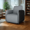Poltrona Decorativa Zuquire 76 cm Linho Vancouver Cinza Corino Preto Milani Store