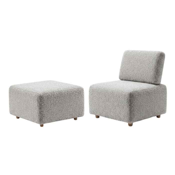 Poltrona Modular e Puff Block Pes Madeira Boucle TCE 1018 MOLL