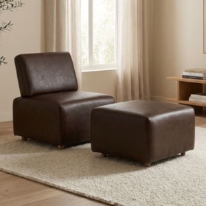 Poltrona Modular e Puff Block Pes Madeira Courino TCS 721 MOLL