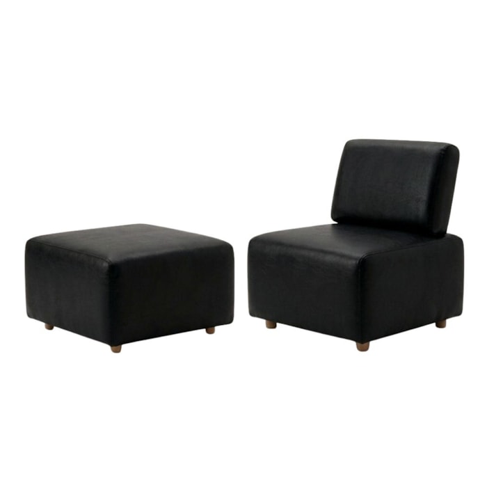 Poltrona Modular e Puff Block Pes Madeira Courino TCS 724 MOLL
