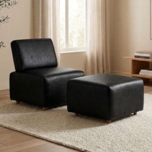 Poltrona Modular e Puff Block Pes Madeira Courino TCS 724 MOLL