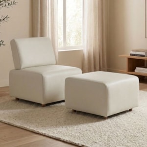 Poltrona Modular e Puff Block Pes Madeira Courino TCS 725 MOLL