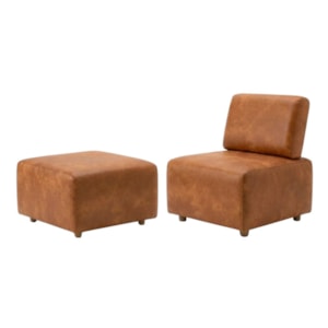 Poltrona Modular e Puff Block Pes Madeira Courino TCS 727 MOLL