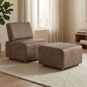 Poltrona Modular e Puff Block Pes Madeira Courino TCS 729 MOLL