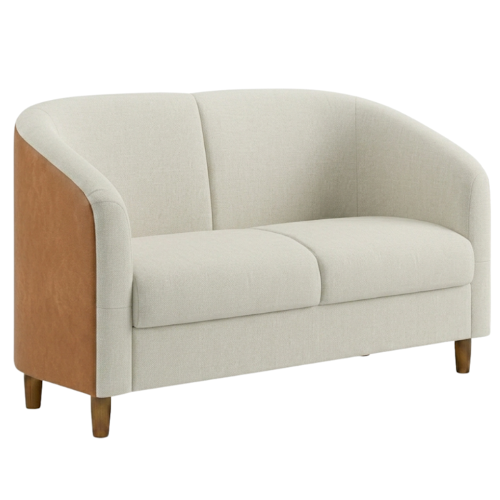 Poltrona Namoradeira 2 Lugares Aura 120 cm Pes Madeira Linho e Courino TCA 210 TCS 727 MOLL