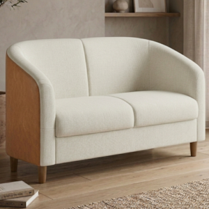 Poltrona Namoradeira 2 Lugares Aura 120 cm Pes Madeira Linho e Courino TCA 210 TCS 727 MOLL