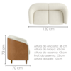 Poltrona Namoradeira 2 Lugares Aura 120 cm Pes Madeira Linho e Courino TCA 210 TCS 727 MOLL